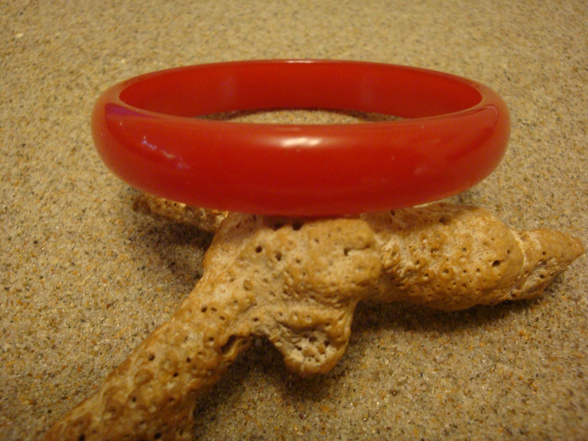 Vintage 1/2" Restored Bakelite Bracelet! Semi Translucent Tomato Red Color!
