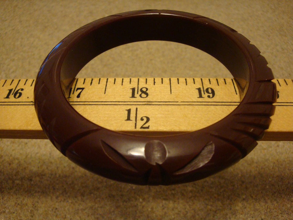 Vintage Brown Bakelite Bangle Bracelet, Carved Dragonfly Design