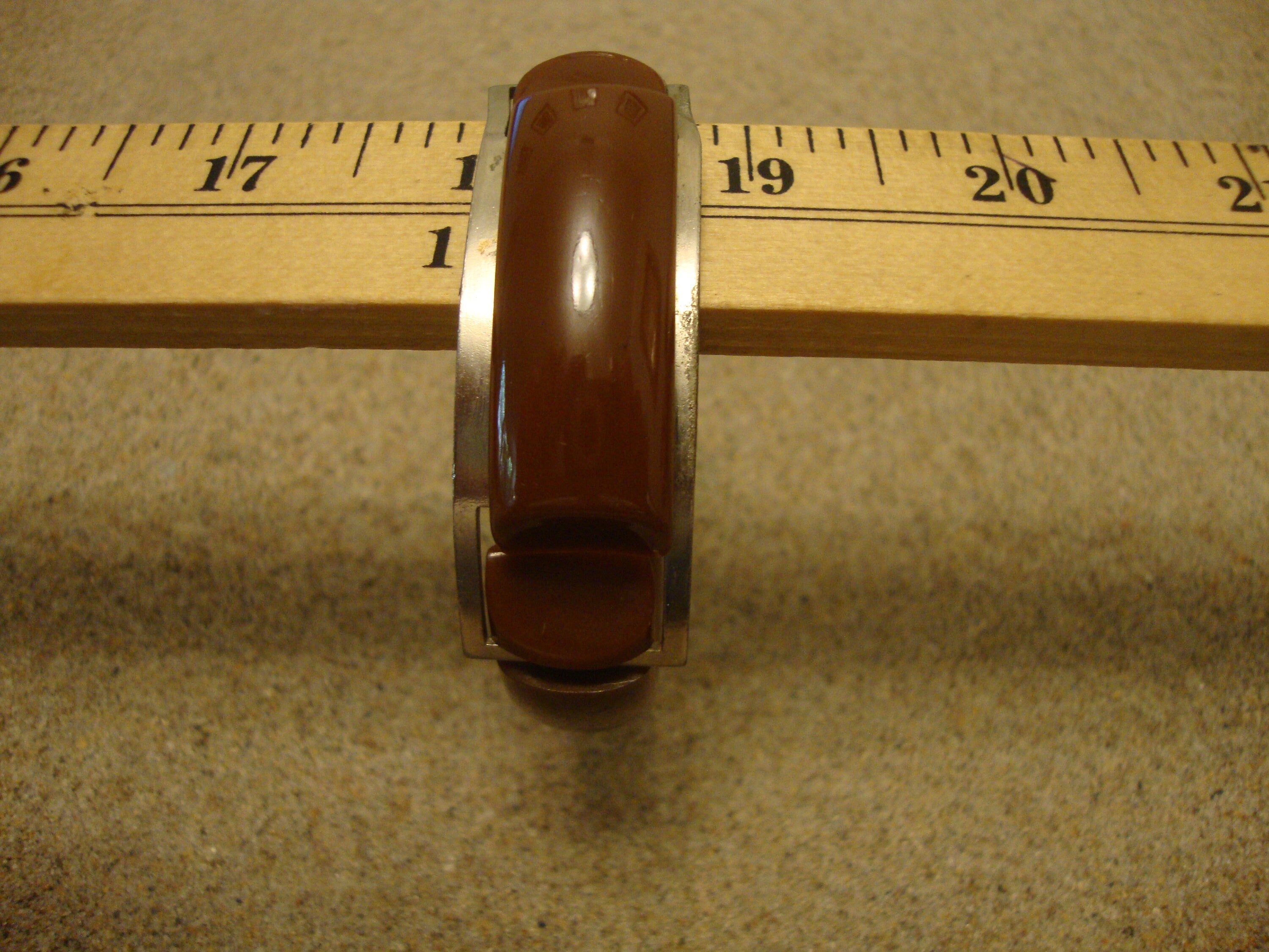 Vintage 5/8" Choco;ate Brown Bakelite Bracelet with Silvertone Buckle Clasp!