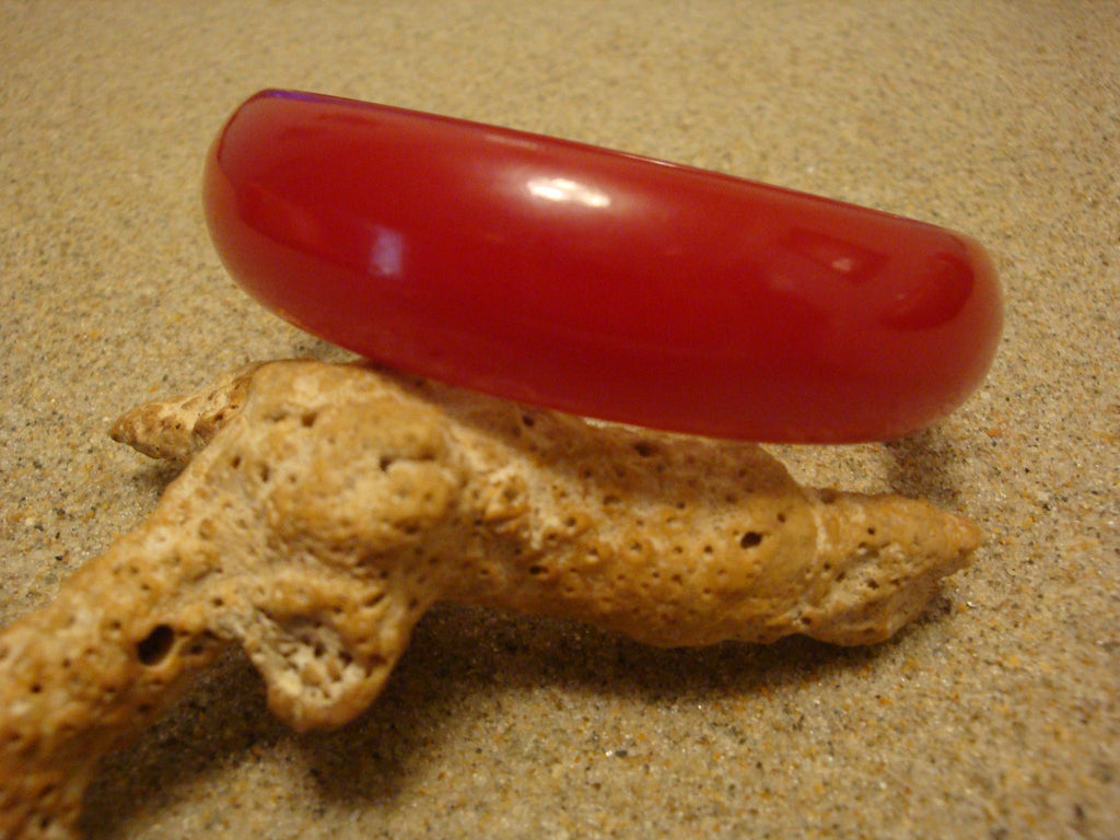 Vintage Cherry Red Bakelite Bracelet: Dome Shaped Bangle