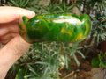 Vintage 7/8" Bakelite Bracelet! Green w/ Yellow Marbling; Scalloped Edges!
