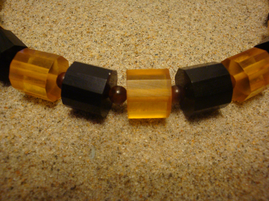 Vintage 30" Bakelite Applejuice/Black 1/2" Faceted Barrel Bead Necklace! 127g!!