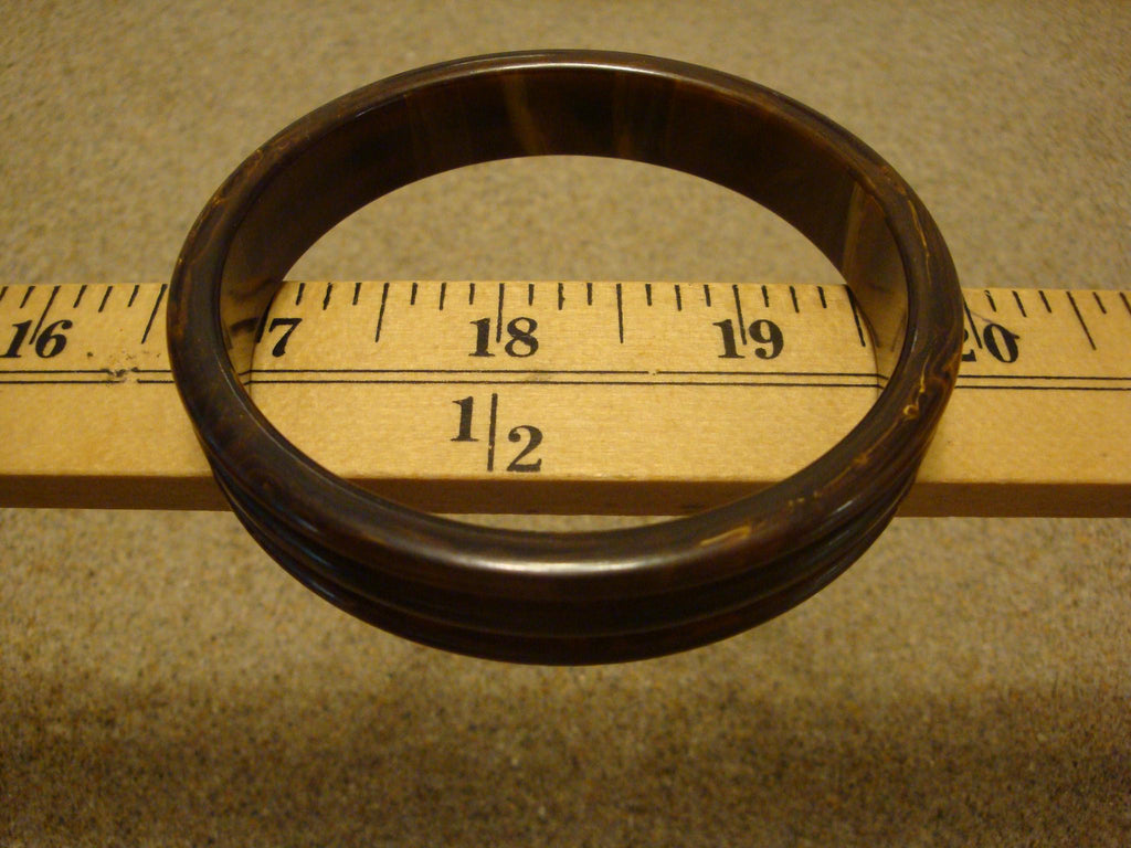 Vintage 1/2" Brown & Butterscotch Bakelite Bracelet! Sleek Deep Grooved  Design!