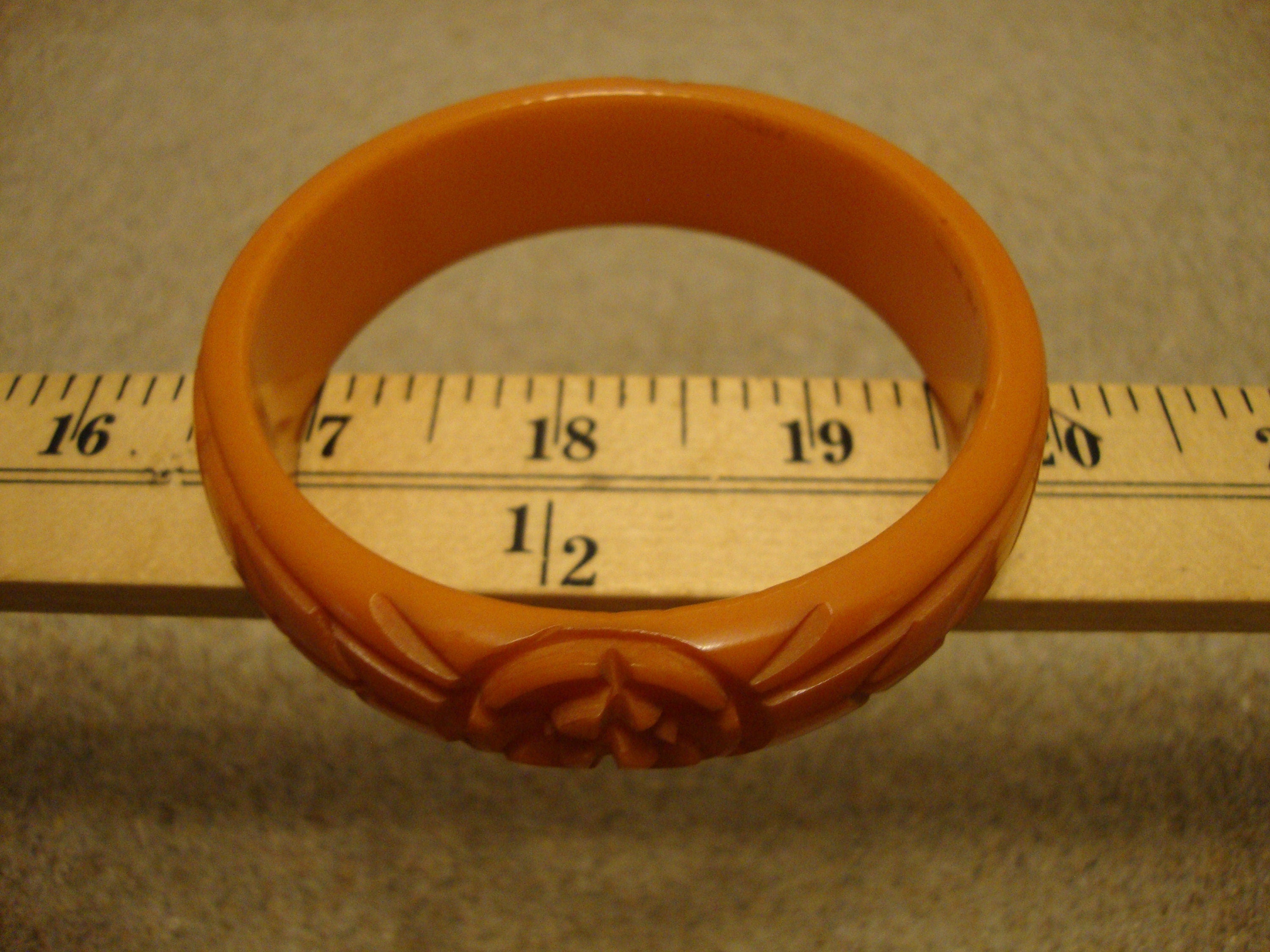 Vintage 3/4" Bakelite Bracelet! Bright Orange; Abstract Flower & Leaf Carvings!