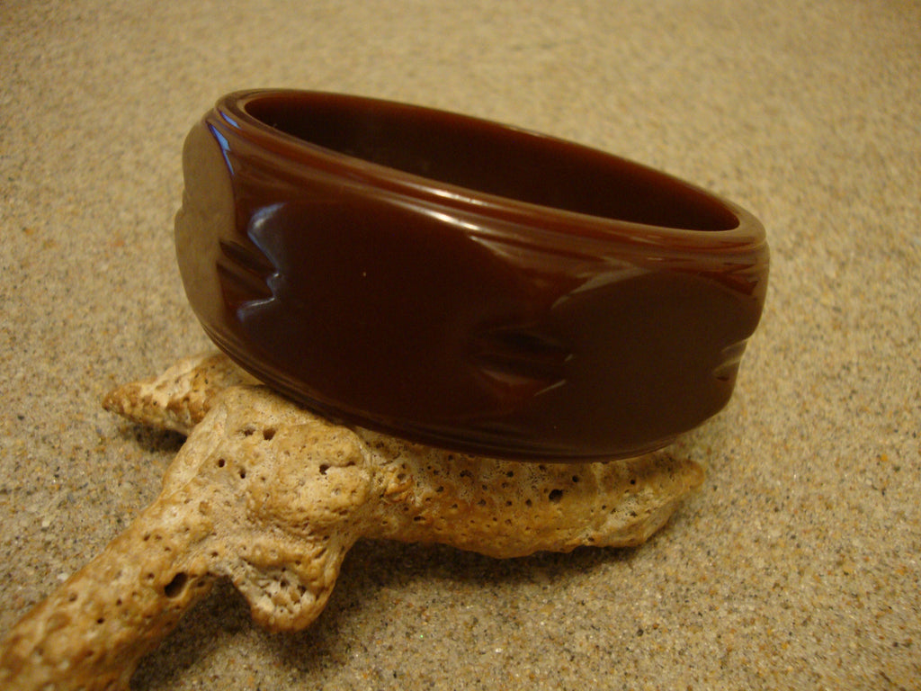 Vintage 1" Chocolate Brown Bakelite Bracelet! Unique Large Oval Linked Facets!