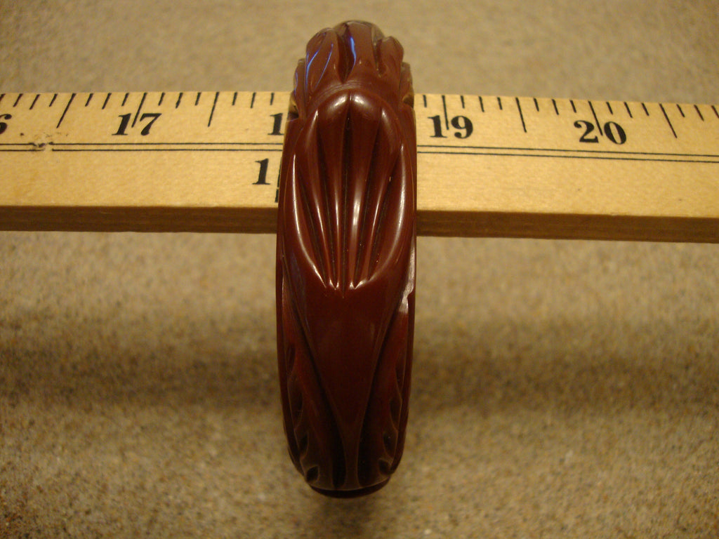 Vintage Bakelite Bracelet! Chocolate Brown w/ Abstract Flower & Leaf Carvings!