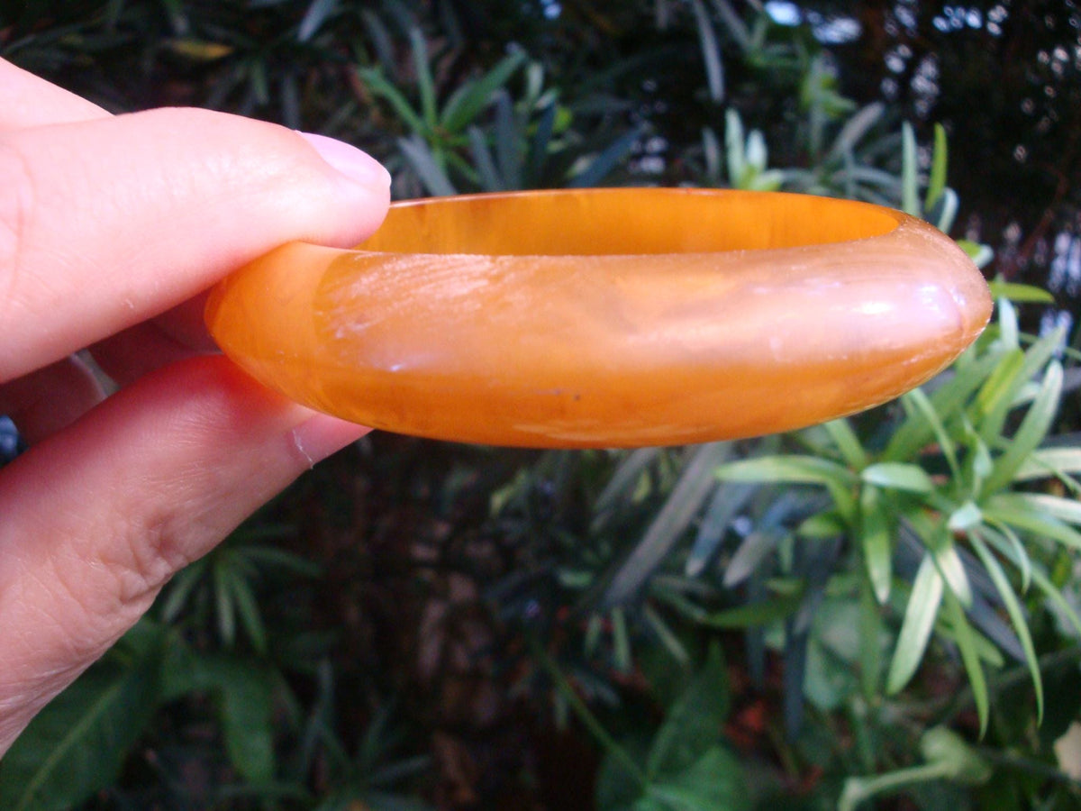 Vintage 5/8" Bakelite Saucer Bracelet! Semi Translucent Yellow w/ Opaque Yellow Marbling!