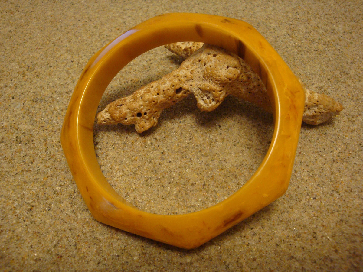 Vintage 1/2" Octagon Bakelite Bracelet; Butterscotch & Brown Colors; Beveled Edges!
