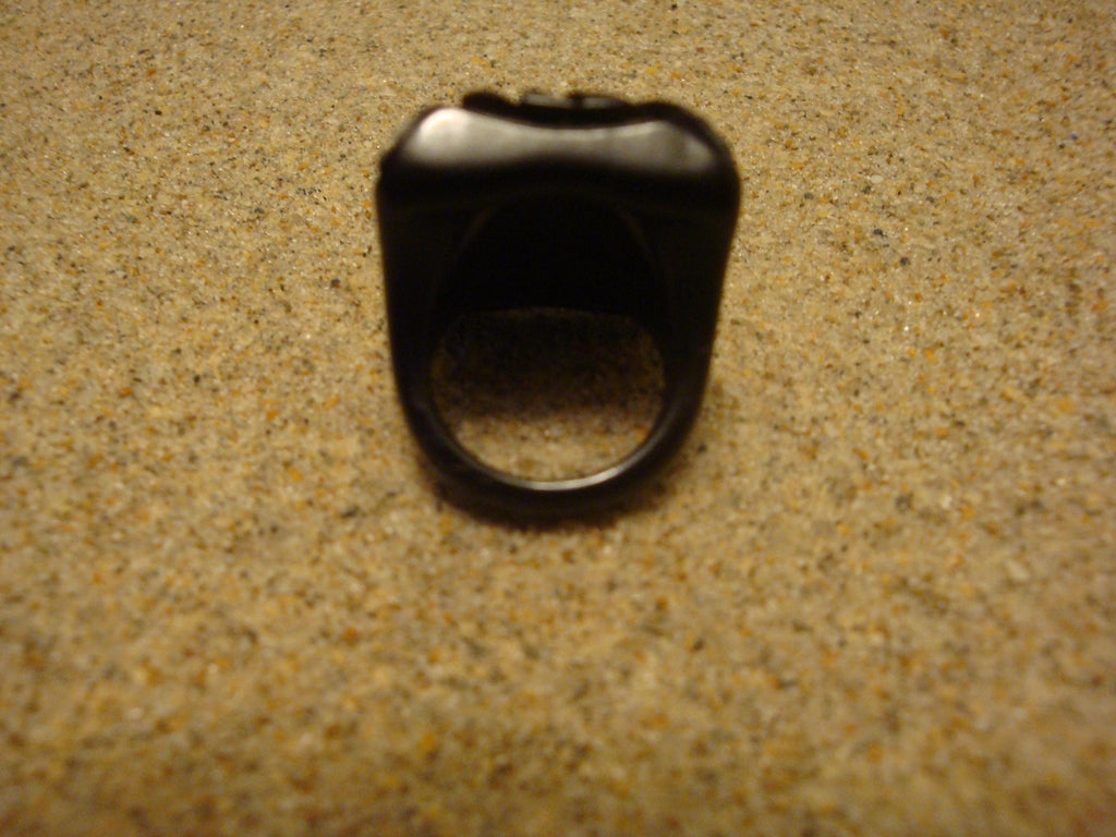 Vintage Jet Black Bakelite Ring! Flower & Leaf Carvings; Size 4!