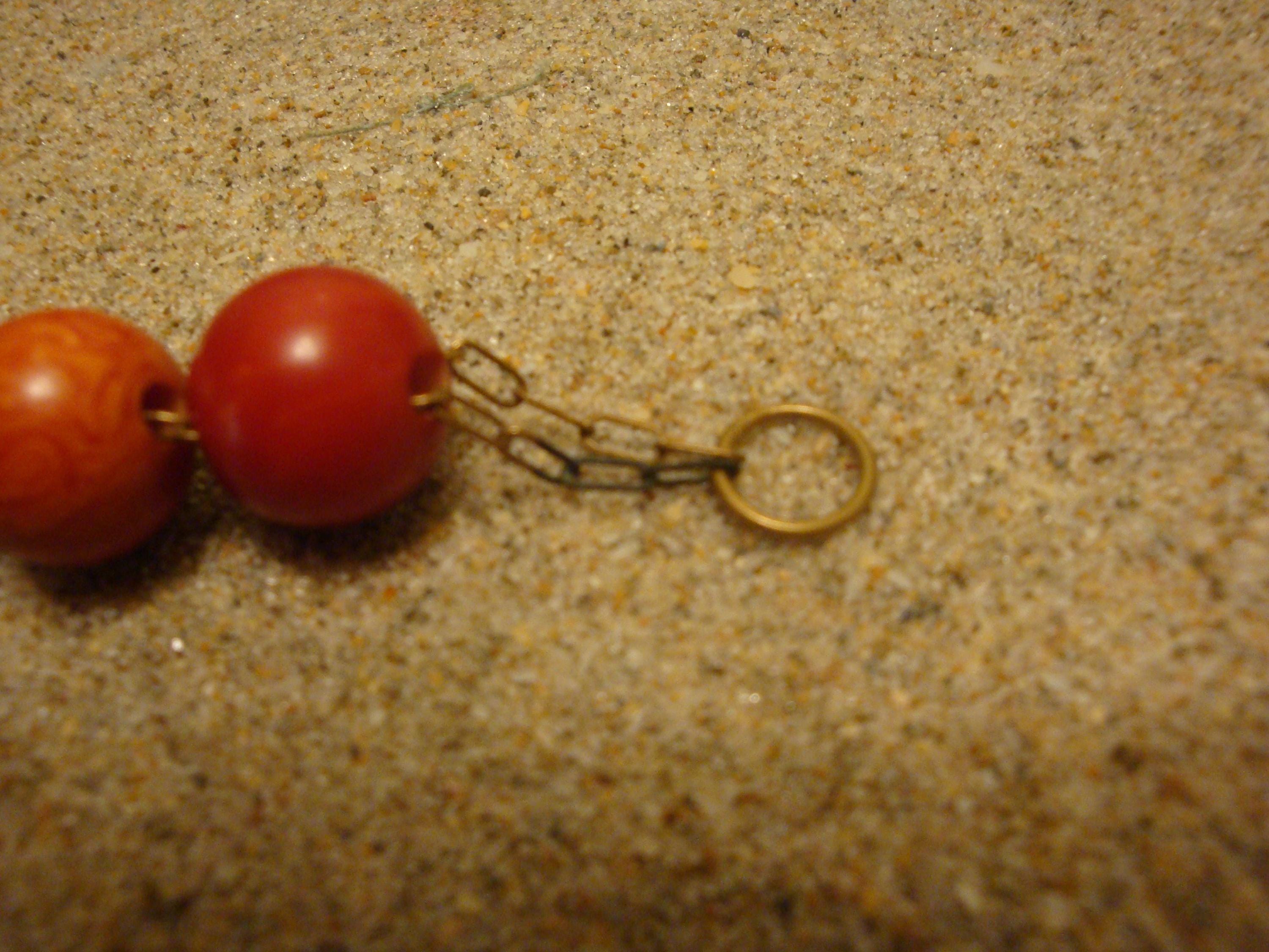 Vintage 23" Bakelite Necklace! Double Chain w/ Paprika Beads & Black Medallions!