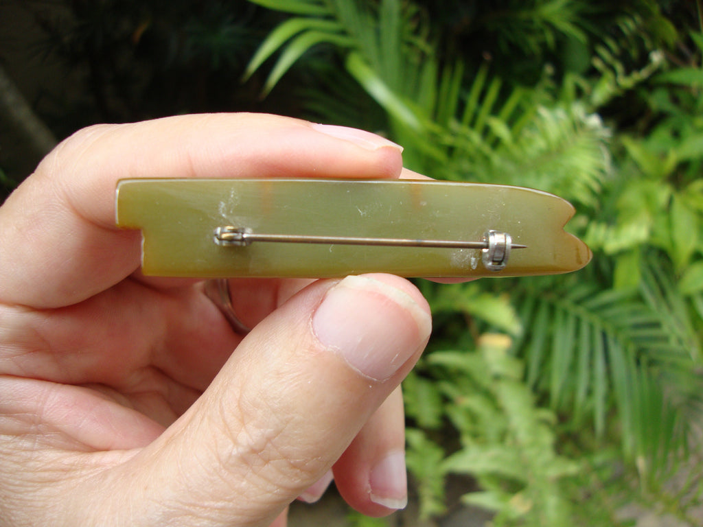 Vintage Olive Green Bakelite Ski Brooch