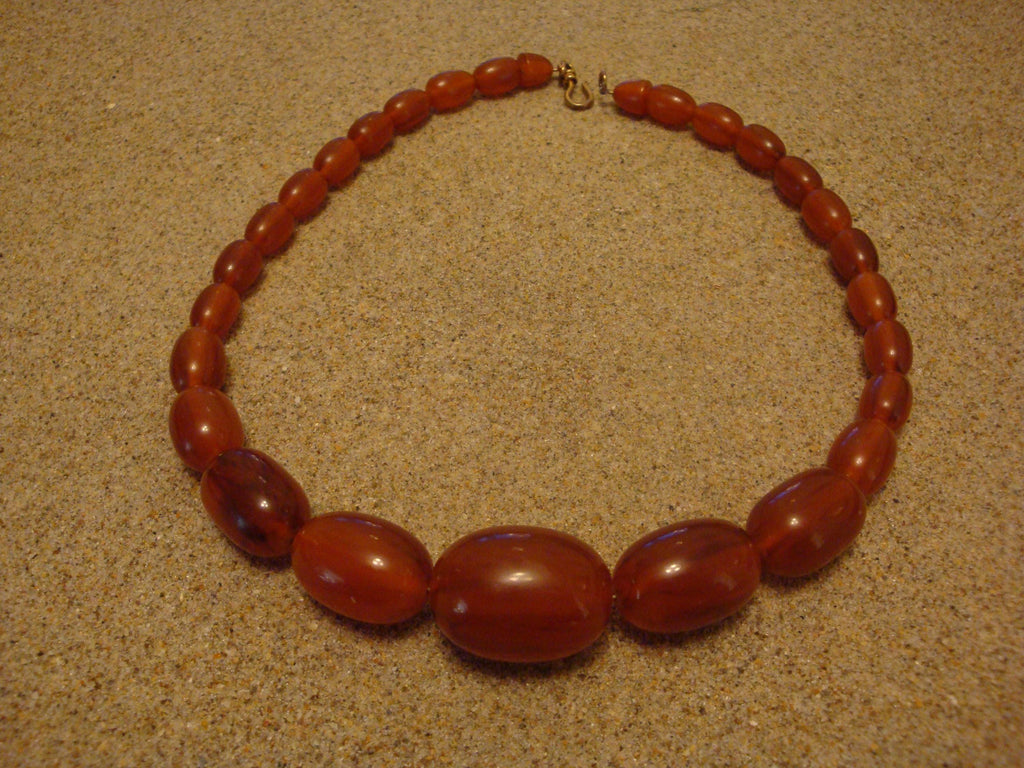Vintage Marbled Copper Bakelite Barrel Bead Necklace, 18"