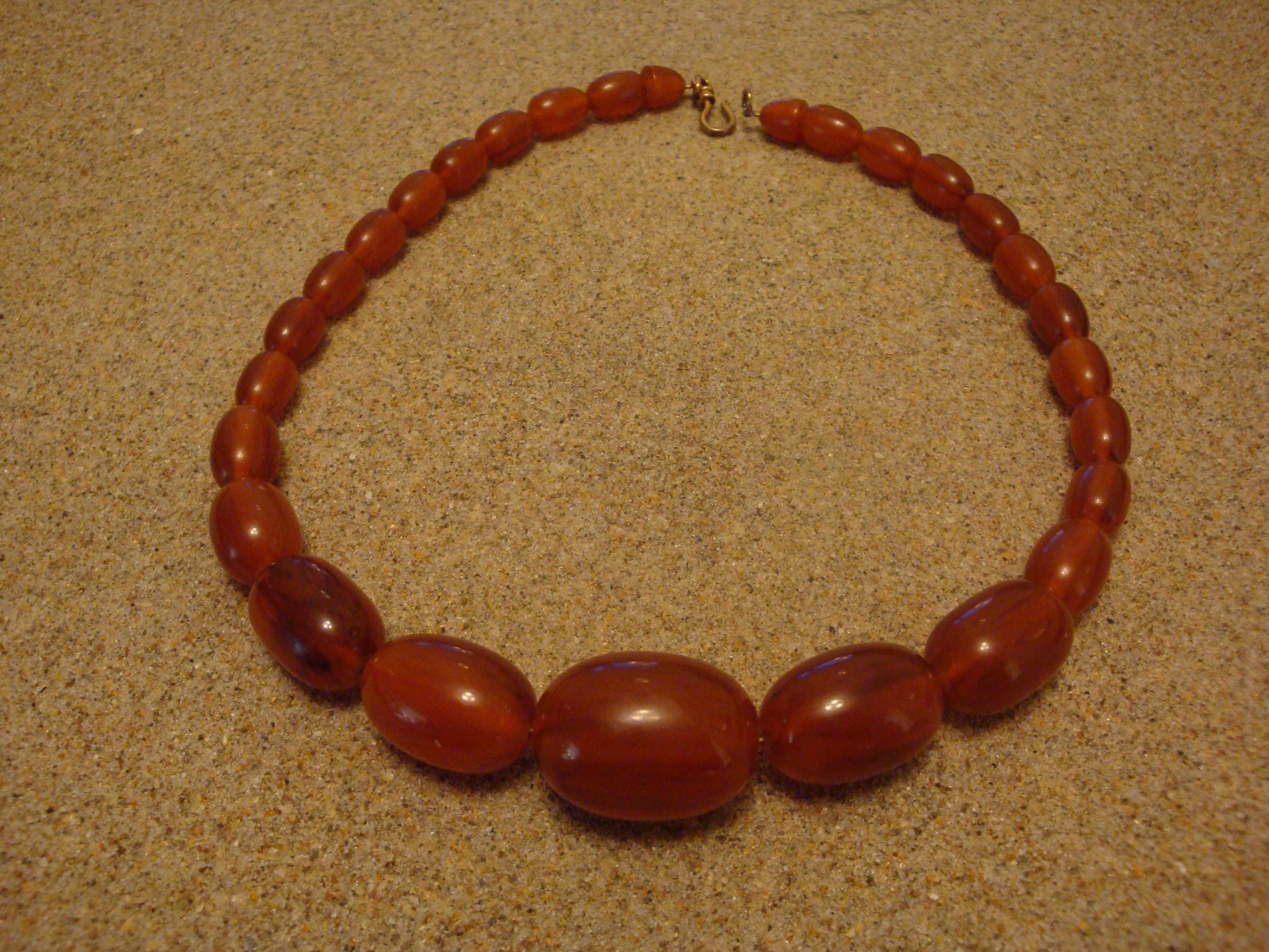 Vintage Marbled Copper Bakelite Barrel Bead Necklace, 18"