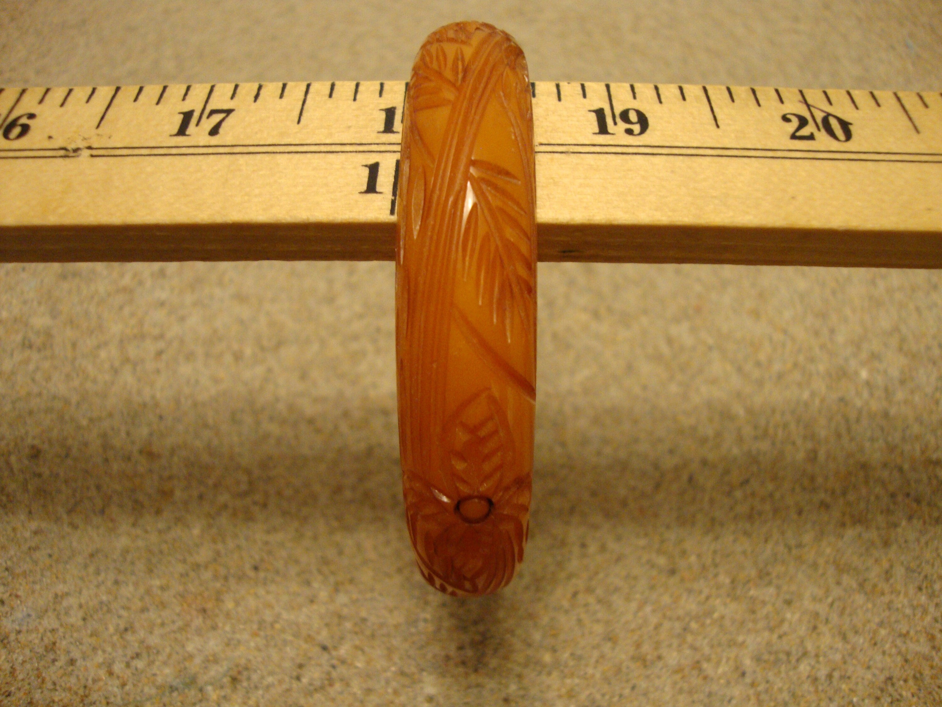 Vintage 5/8" Semi Translucent Butterscotch Bakelite Bracelet! Flower/Leaf Carvings!