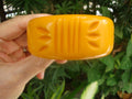 Vintage 1 1/4" Goldenrod Bakelite Bracelet!  Four Abstract Flower Carvings!