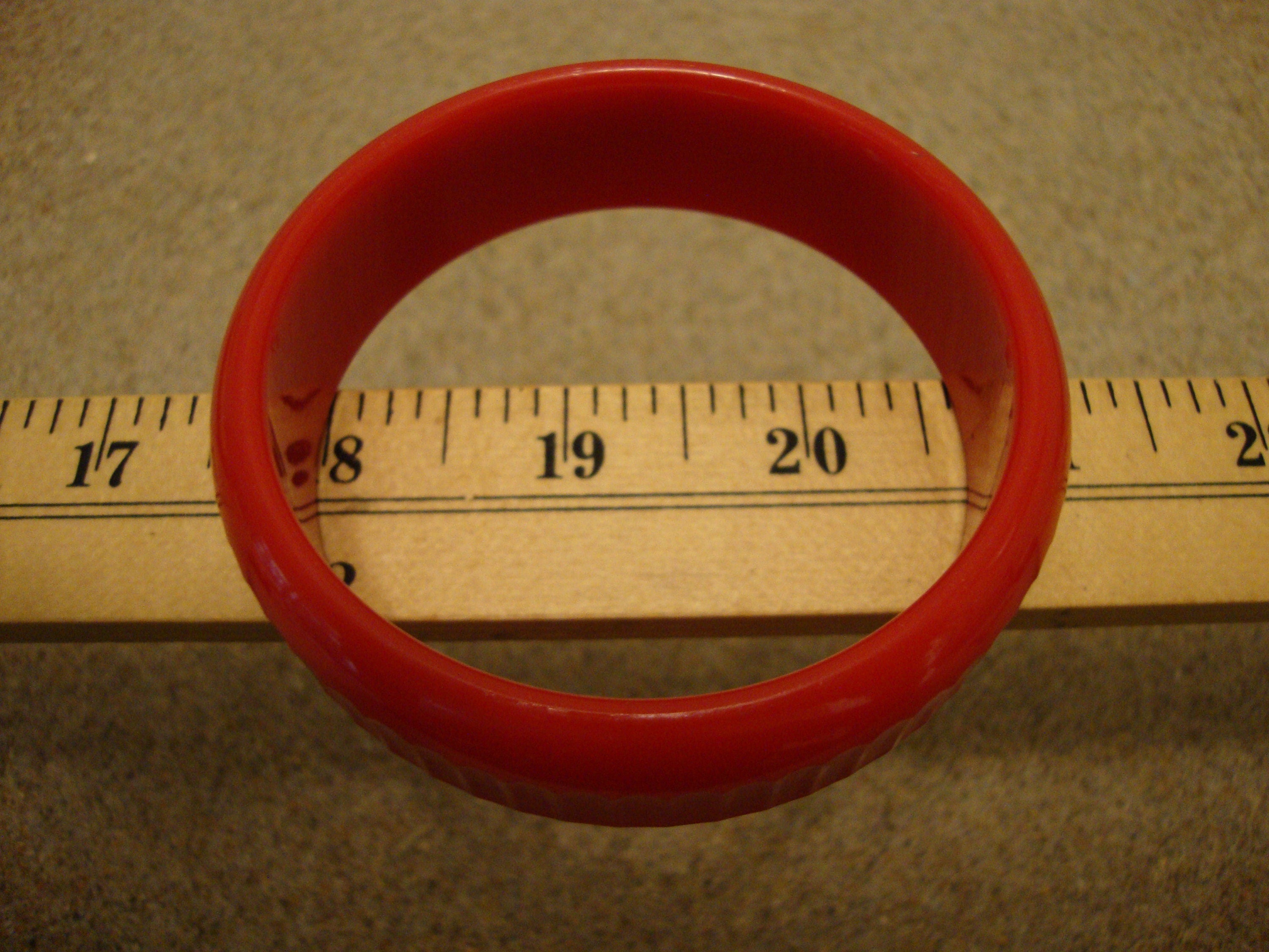 Vintage Cherry Red Bakelite Bracelet: Machine Age Carved Bangle