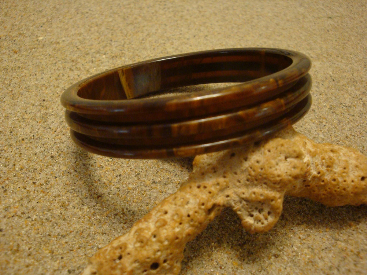 Vintage 1/2" Brown & Butterscotch Bakelite Bracelet! Sleek Deep Grooved  Design!