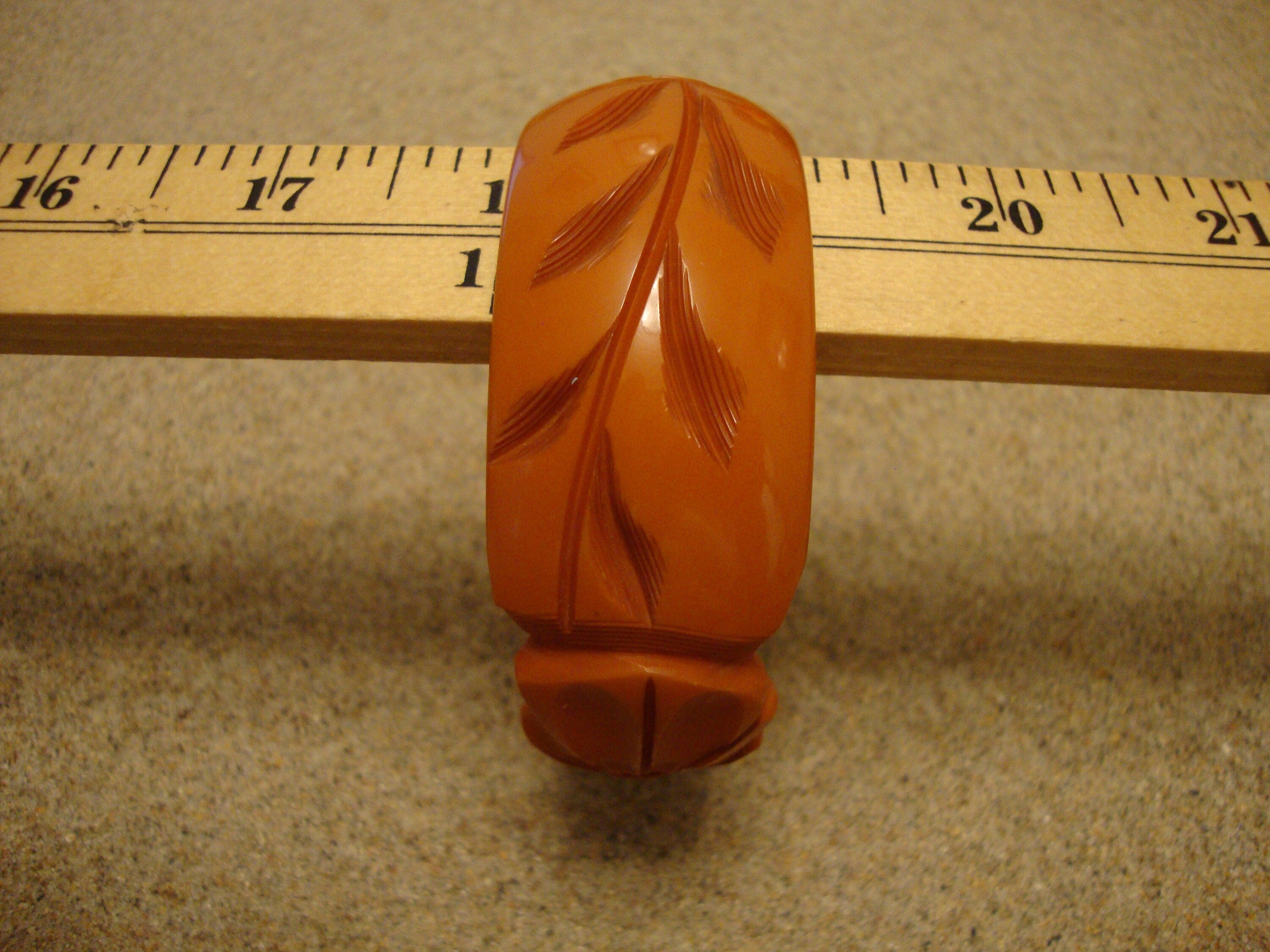 Vintage 1 1/8" Dark Butterscotch Bakelite Bracelet! Deep Flower & Leaf Carvings!