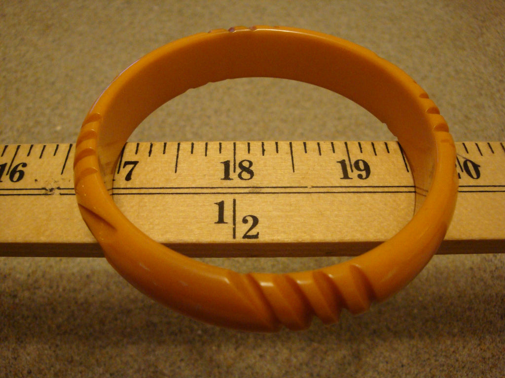 Vintage Goldenrod Bakelite Bracelet: Wheat Sheaf Carvings