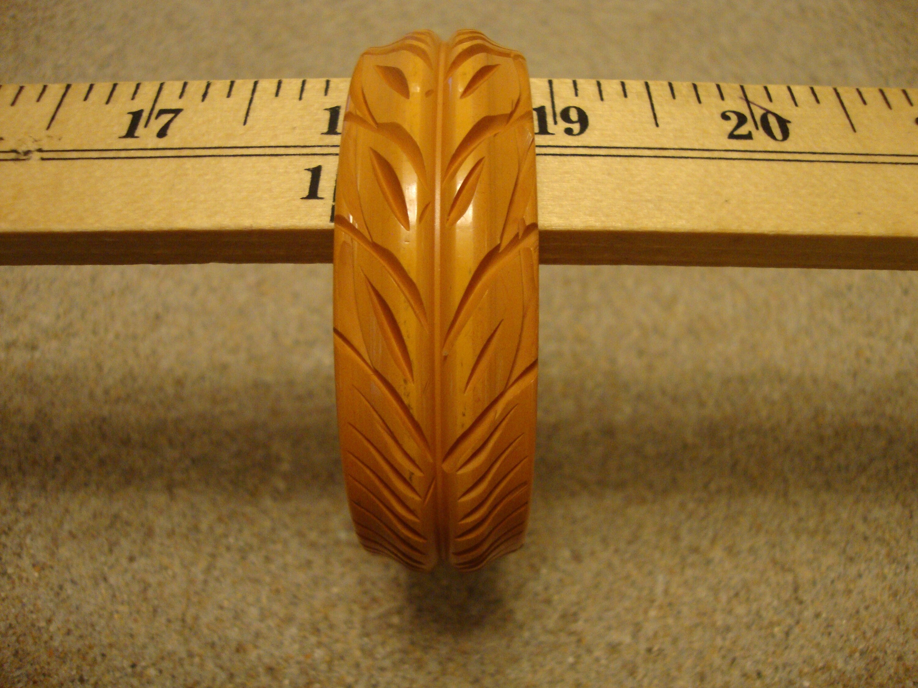 Vintage Goldenrod Bakelite Bracelet: Carved Vine & Leaf Design