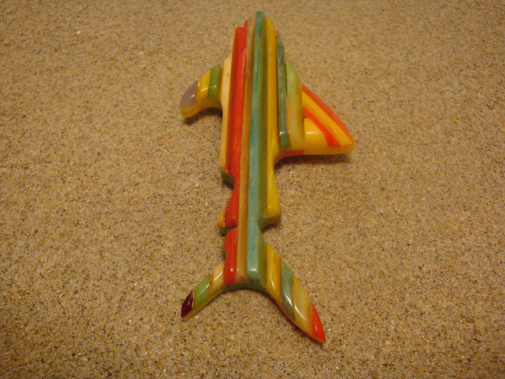 Rare Oversized Signed Shultz Shark Brooch! Bright Laminated Colors!