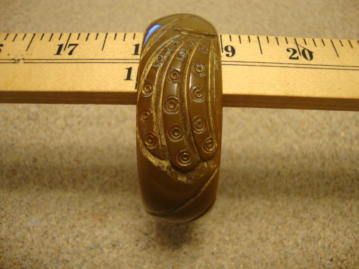 Vintage Olive Green Bakelite Bracelet: Abstract Carved Design