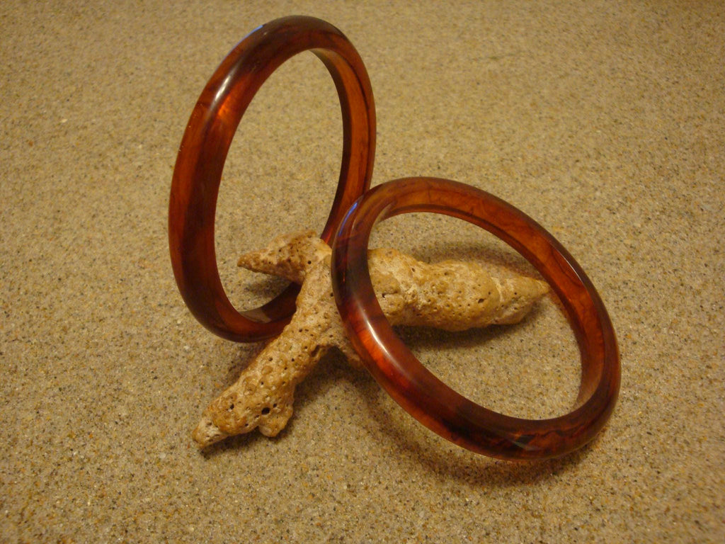 Vintage Pair 3/8" Bakelite Bracelets! Translucent Copper w/ Rust Marbling!