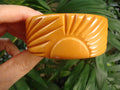 Vintage Canary Yellow Bakelite Bracelet: Carved Flower Design!