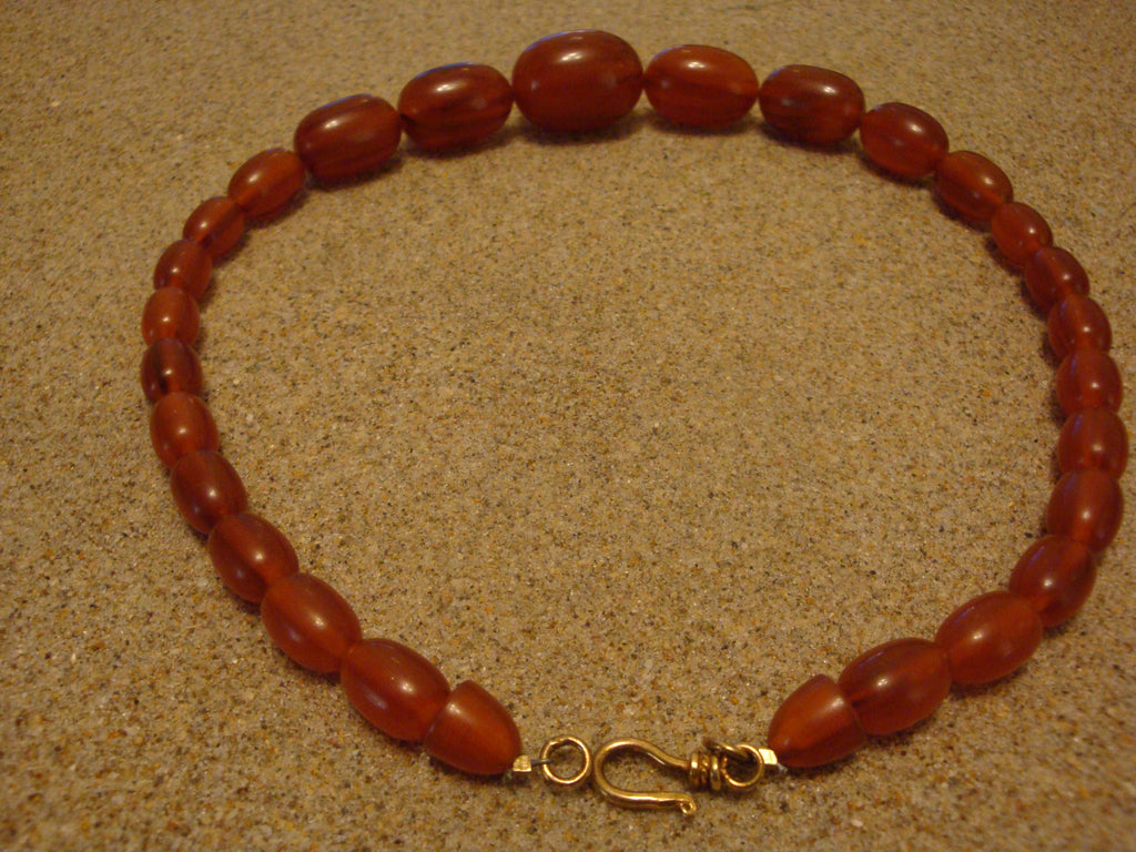 Vintage Marbled Copper Bakelite Barrel Bead Necklace, 18"