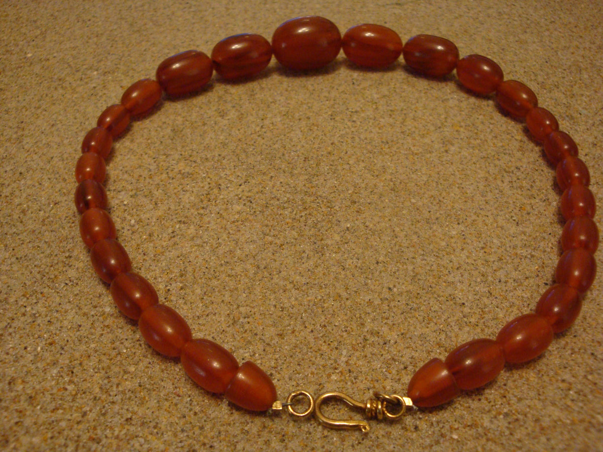 Vintage Marbled Copper Bakelite Barrel Bead Necklace, 18"