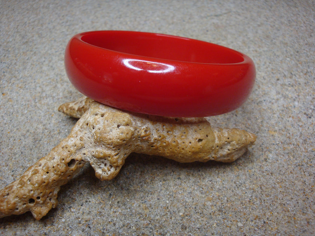 Vintage Bright Red Bakelite Bracelet: 3/4" Domed Bangle