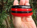 Restored Vintage 1 1/4" Cherry Red & Jet Black  Bakelite "Bookend" Bracelet Set!