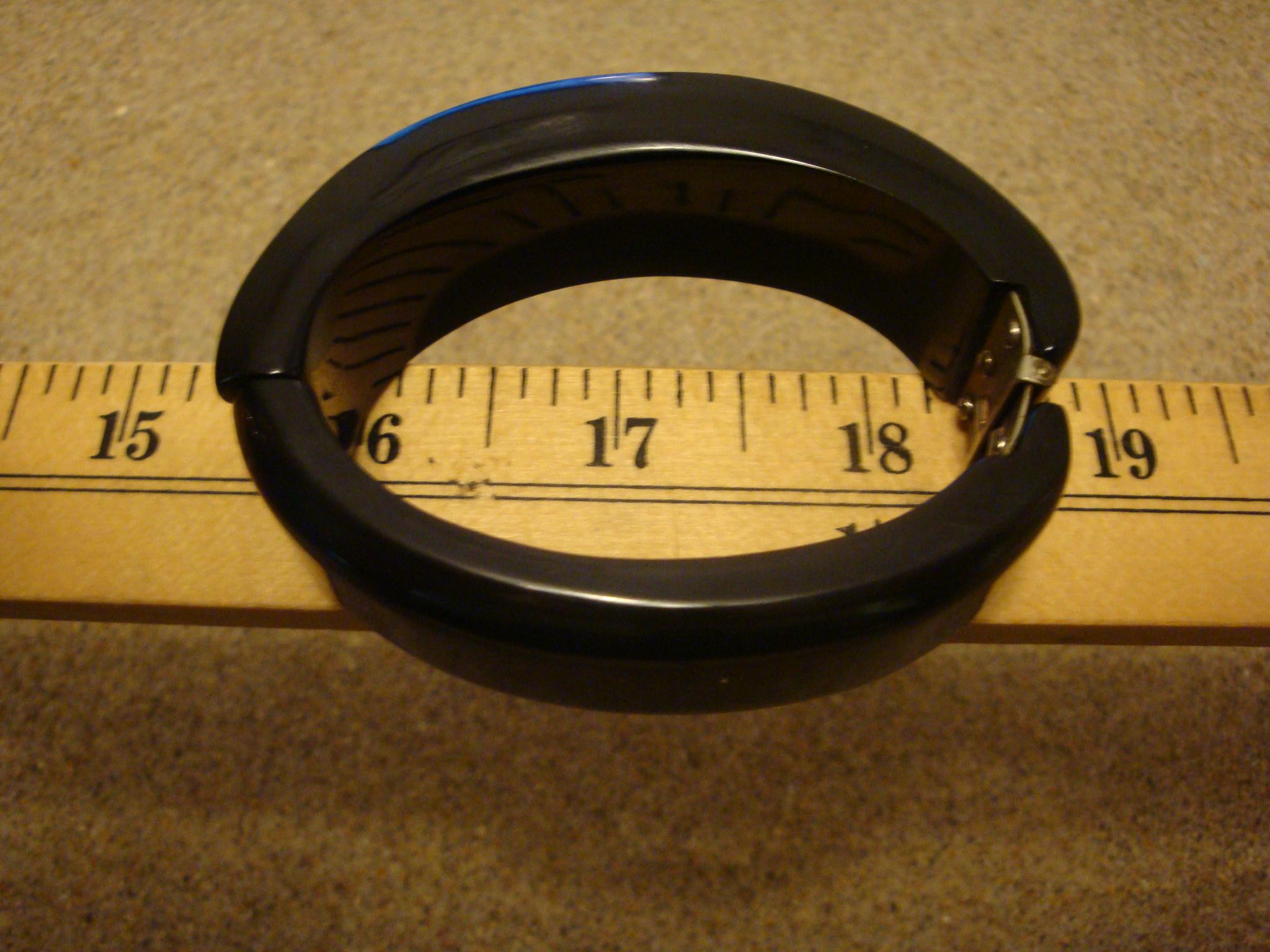 Art Deco Era True Black Bakelite Clamper Bracelet! Sleek Grooved Carved Design!