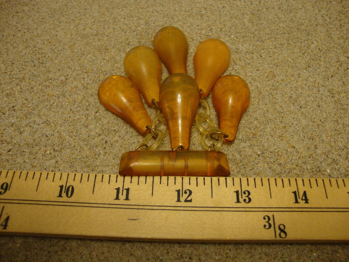 Vintage Gold Prystal Bakelite Brooch: Pear Dangle Bar Pin