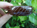 Vintage 7/8" Bakelite Bracelet! Gold to Brown w/ Abstract Geometric Carvings!
