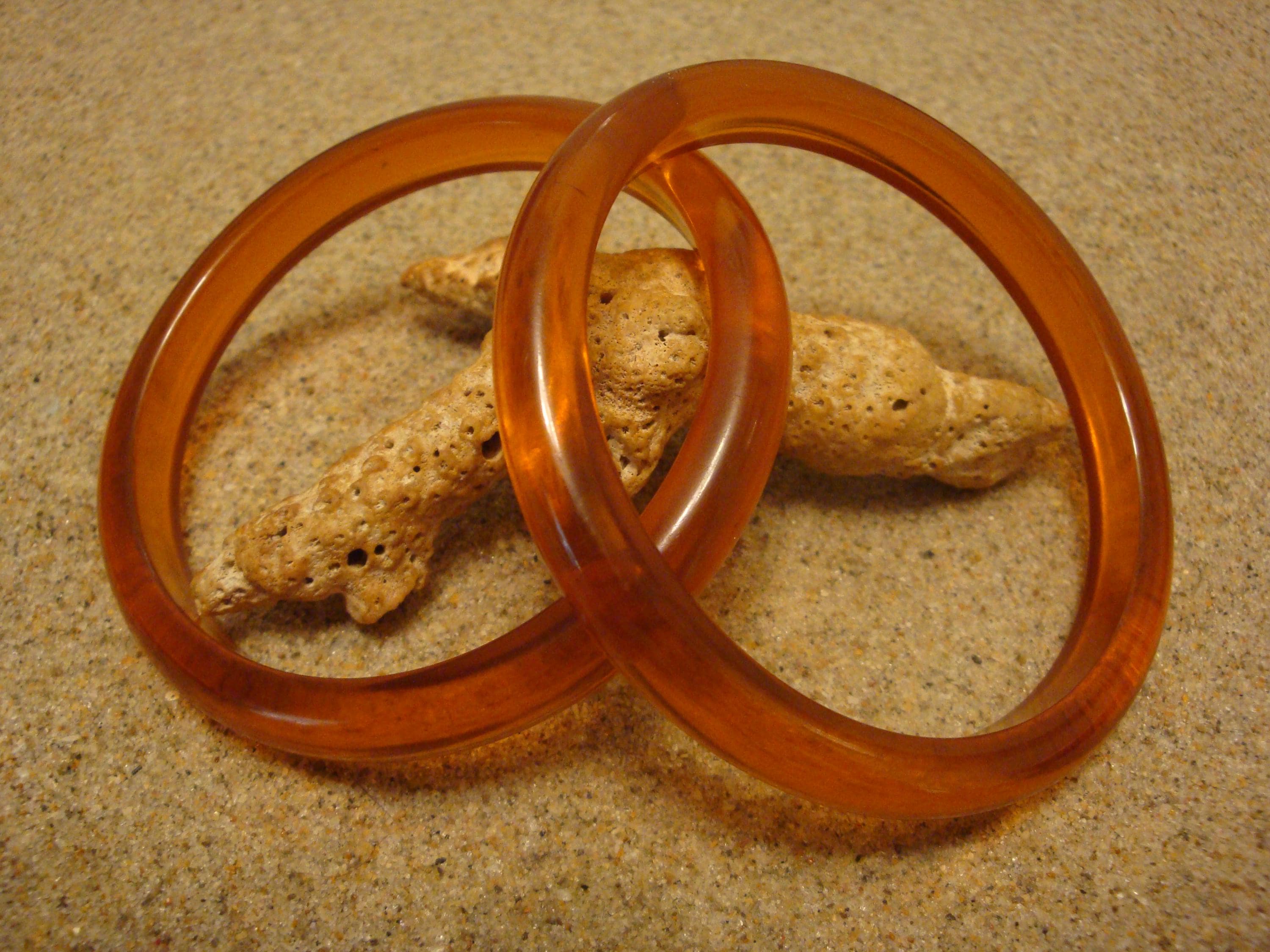 Vintage Prystal Bakelite Bracelets, Clear Copper Color, Pair