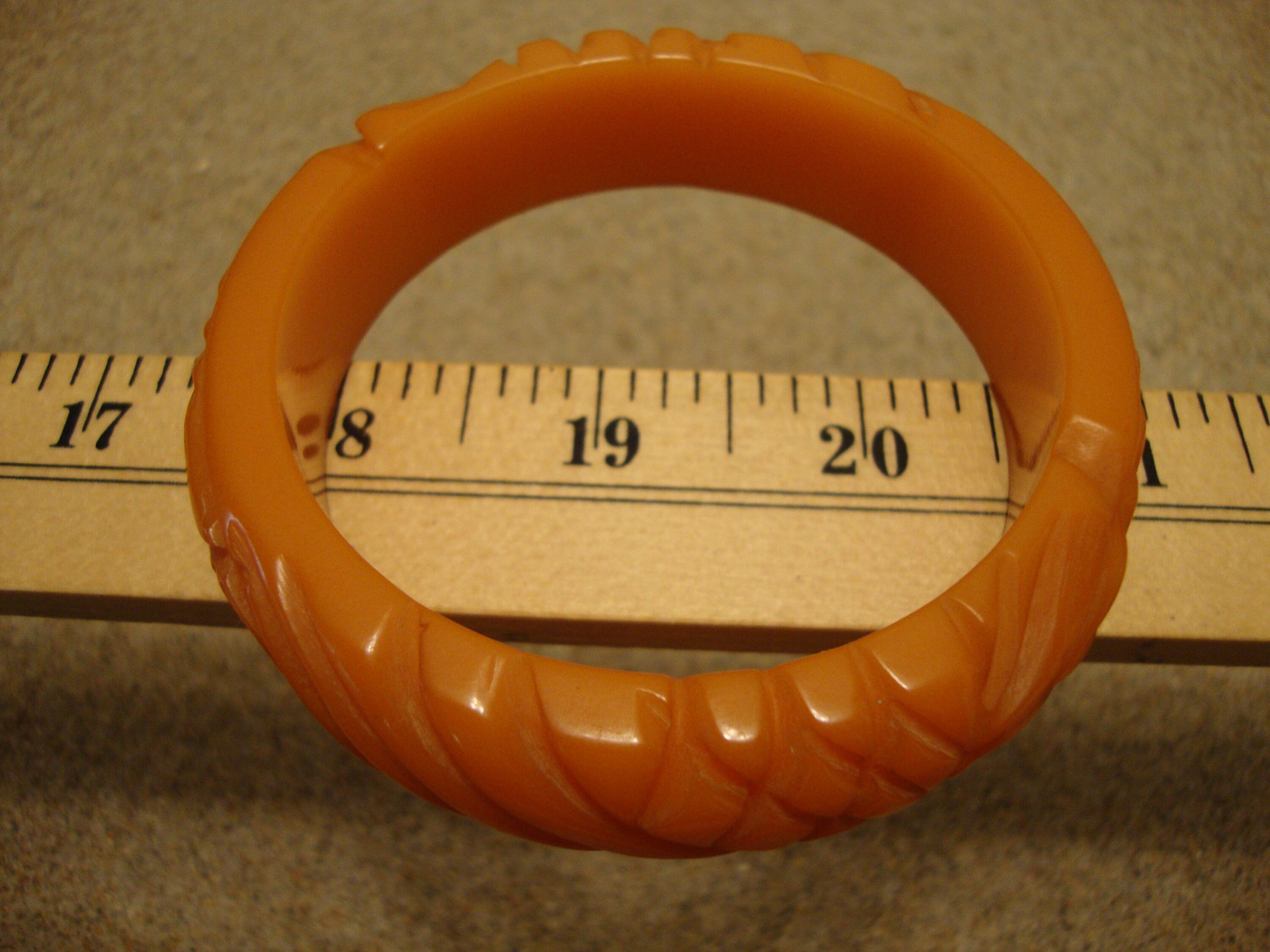 Vintage 3/4" Semi Translucent Orange Bakelite Bracelet! Pineapple/Leaf Carvings!