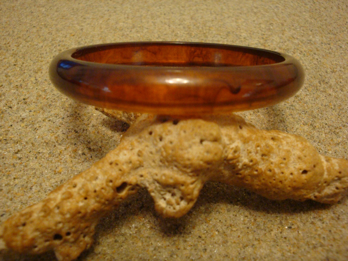Vintage 3/8" Bakelite Bracelet! Semi Translucent Copper Color w/ Rust Marbling!