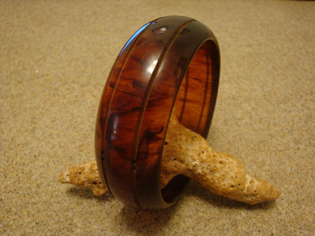 Vintage 7/8" Copper & Rust Bakelite Bracelet! Sleek Dual Groove Carved Design!