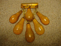 Vintage Gold Prystal Bakelite Brooch: Pear Dangle Bar Pin