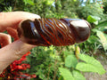 Vintage 1" Marbled Copper/Rust Bakelite Bracelet! Diagonal & Contoured Carvings!