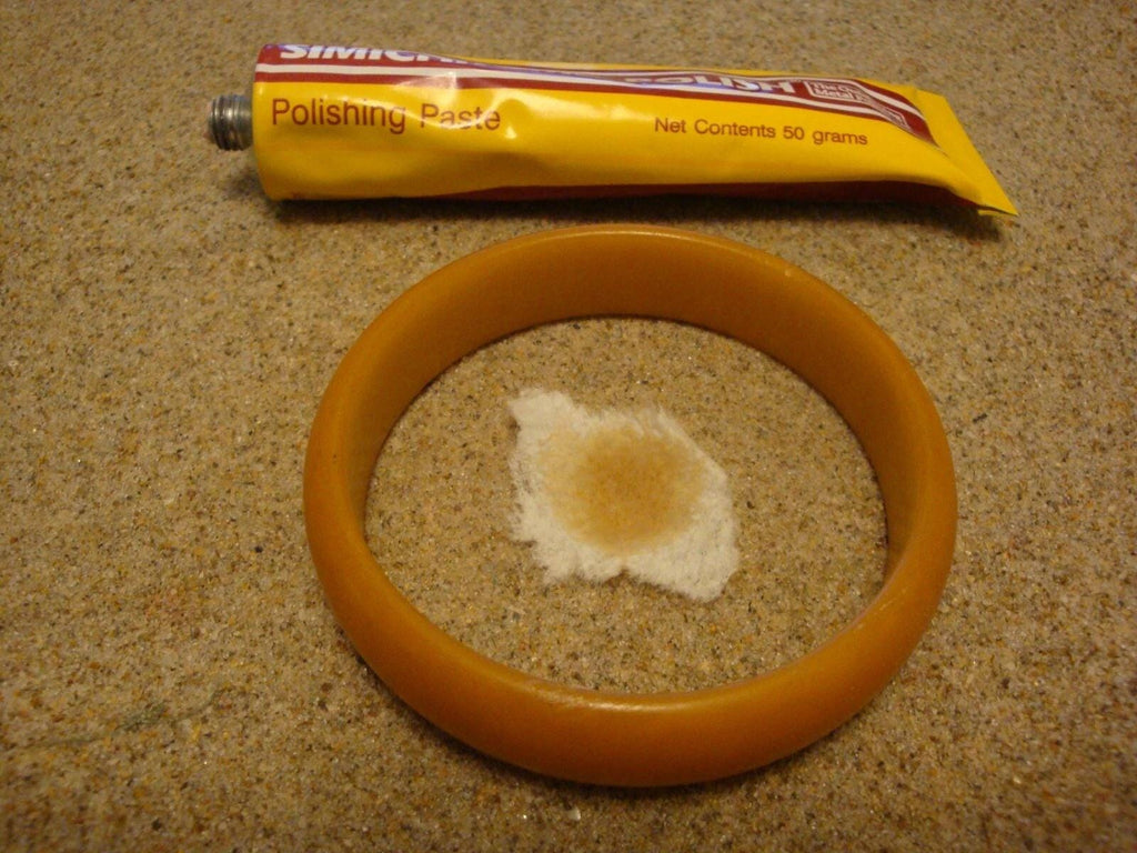 Restored Vintage Bakelite Bracelet: Pale Yellow Marbled Bangle