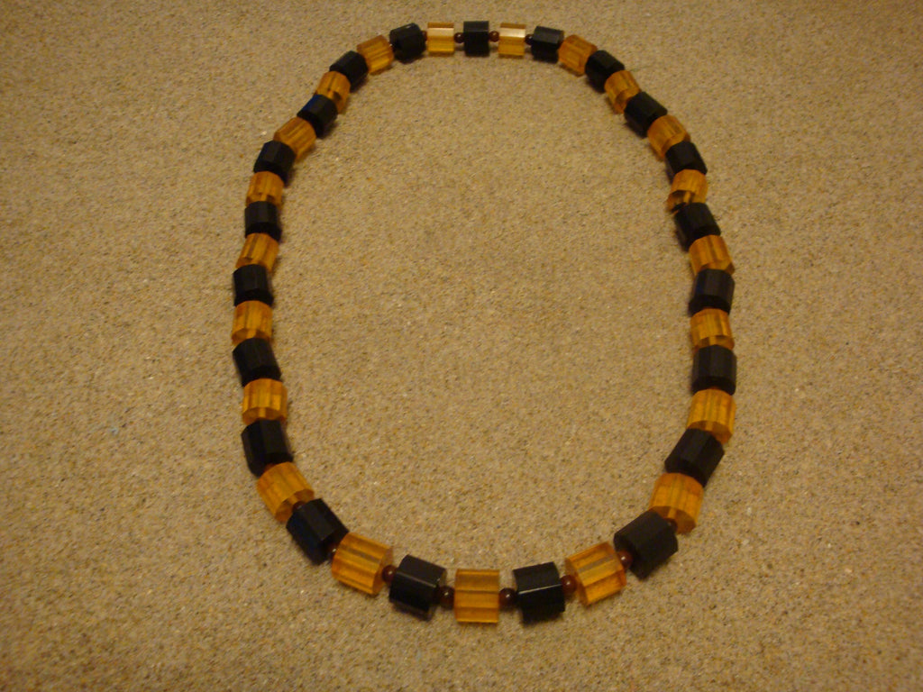 Vintage 30" Bakelite Applejuice/Black 1/2" Faceted Barrel Bead Necklace! 127g!!