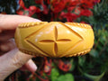Vintage 1" Goldenrod Bakelite Bracelet!  Four Abstract Geometric Carvings!