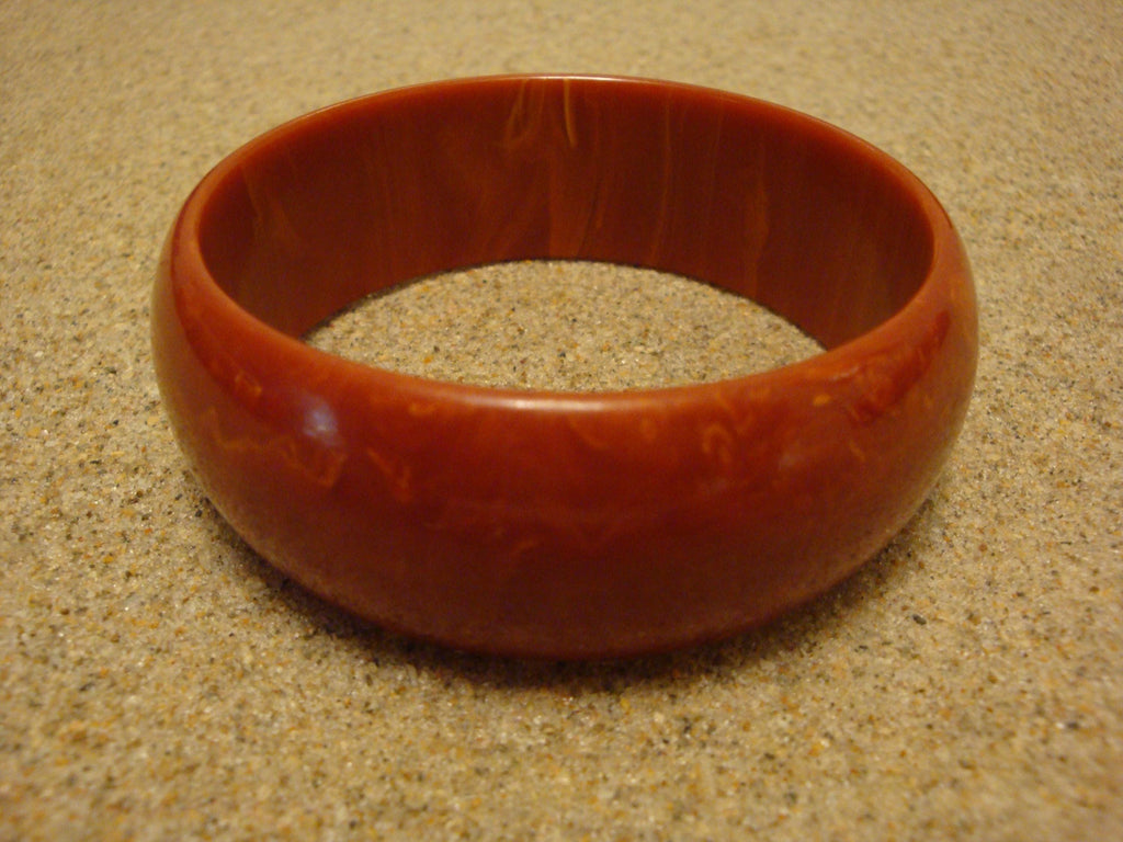 Vintage 1" Domed Bakelite Bangle Bracelet, Marbled Paprika