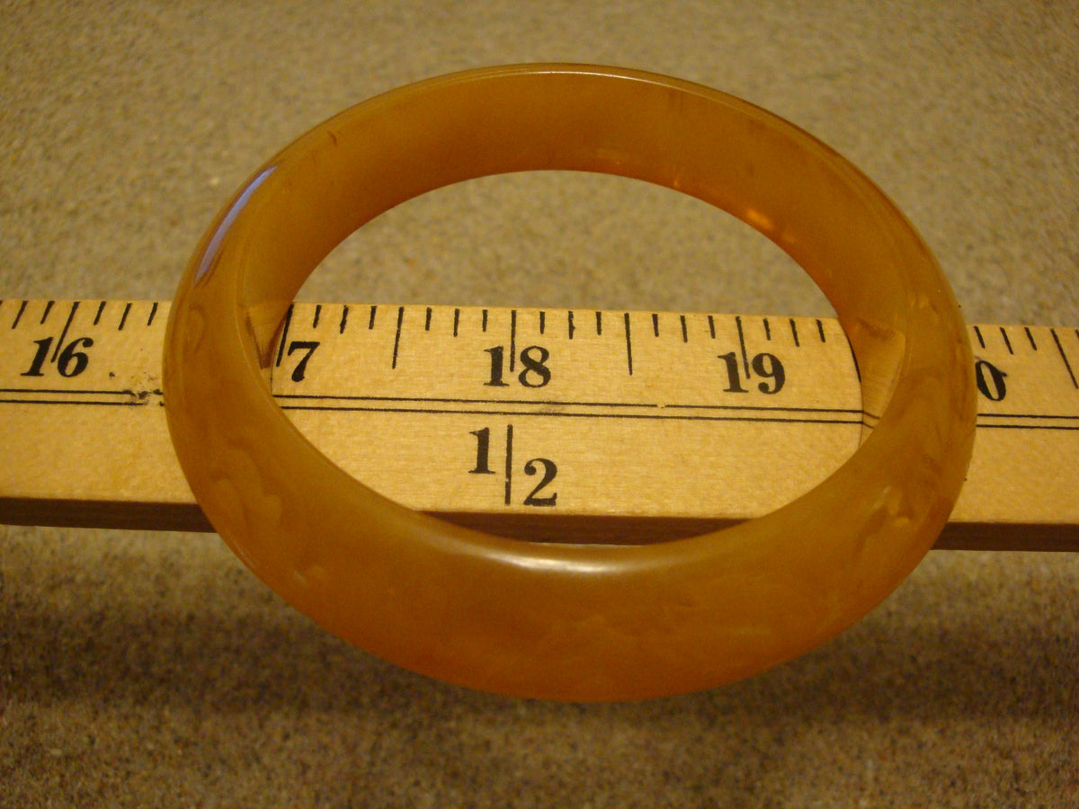 Vintage 5/8" Bakelite Saucer Bracelet! Semi Translucent Yellow w/ Opaque Yellow Marbling!