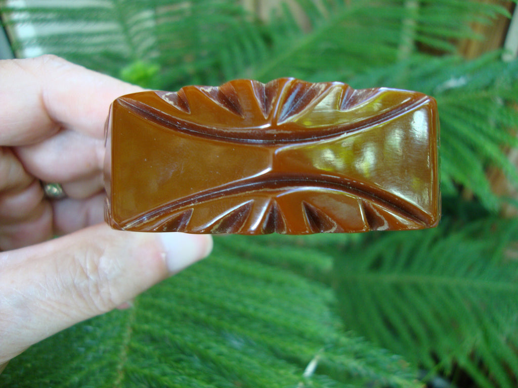 Vintage Chocolate Brown Bakelite Bracelet: Geometric Carvings