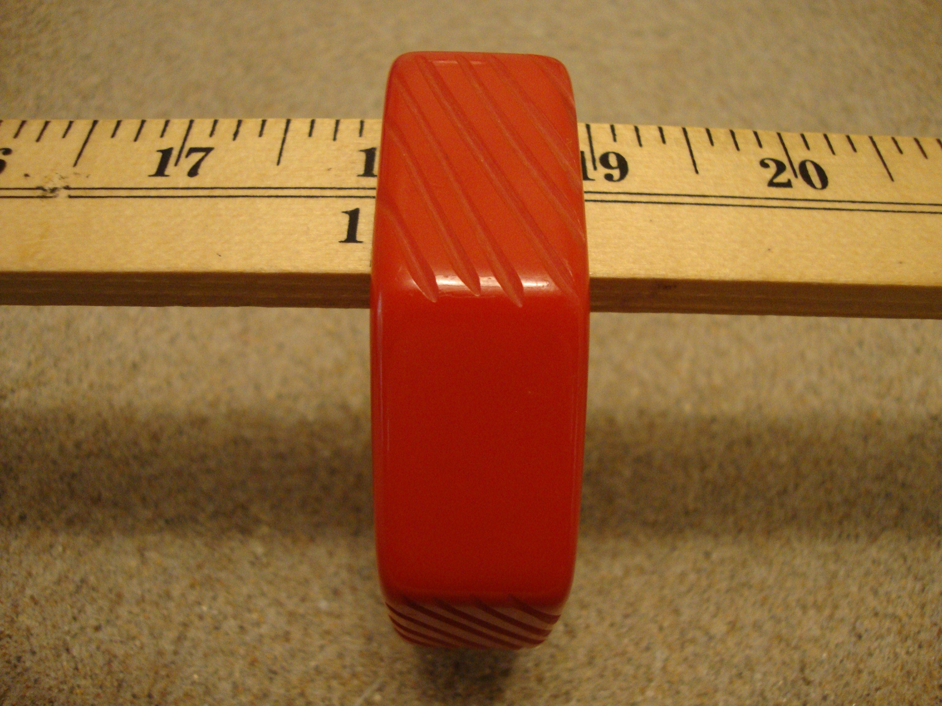 Vintage 7/8" Red Bakelite Bracelet! Octagon Shape w/ Diagonal Slash Carvings!