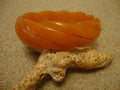 Vintage Semi Translucent Tangerine Bakelite Bracelet w/ Diagonal Slash Carvings!