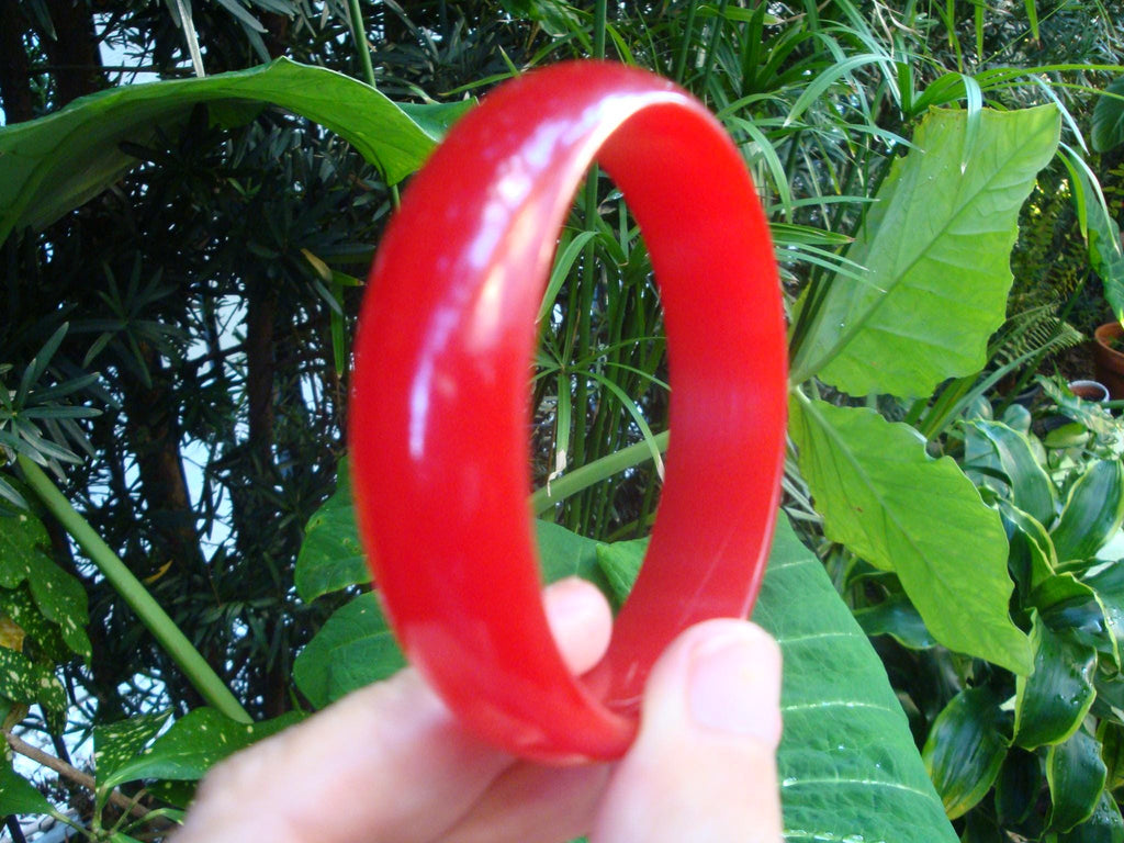 Vintage Cherry Red Bakelite Bracelet: Dome Shaped Bangle